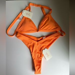 Aurelle swim bikini NWT mimosa orange triangle top and v cut bottoms size medium